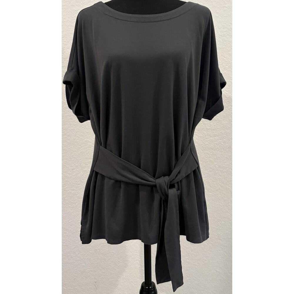 J. Jill Gray Tied Blouse Short Cuffed Sleeves Size XL